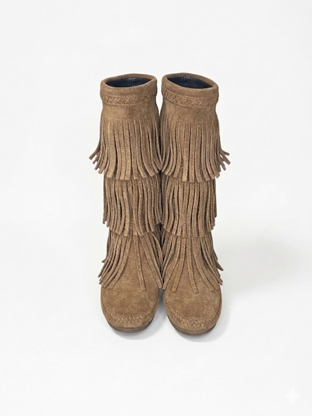 Fringe Suede Mid-Calf Boots - Brown - Picture 3 of 3